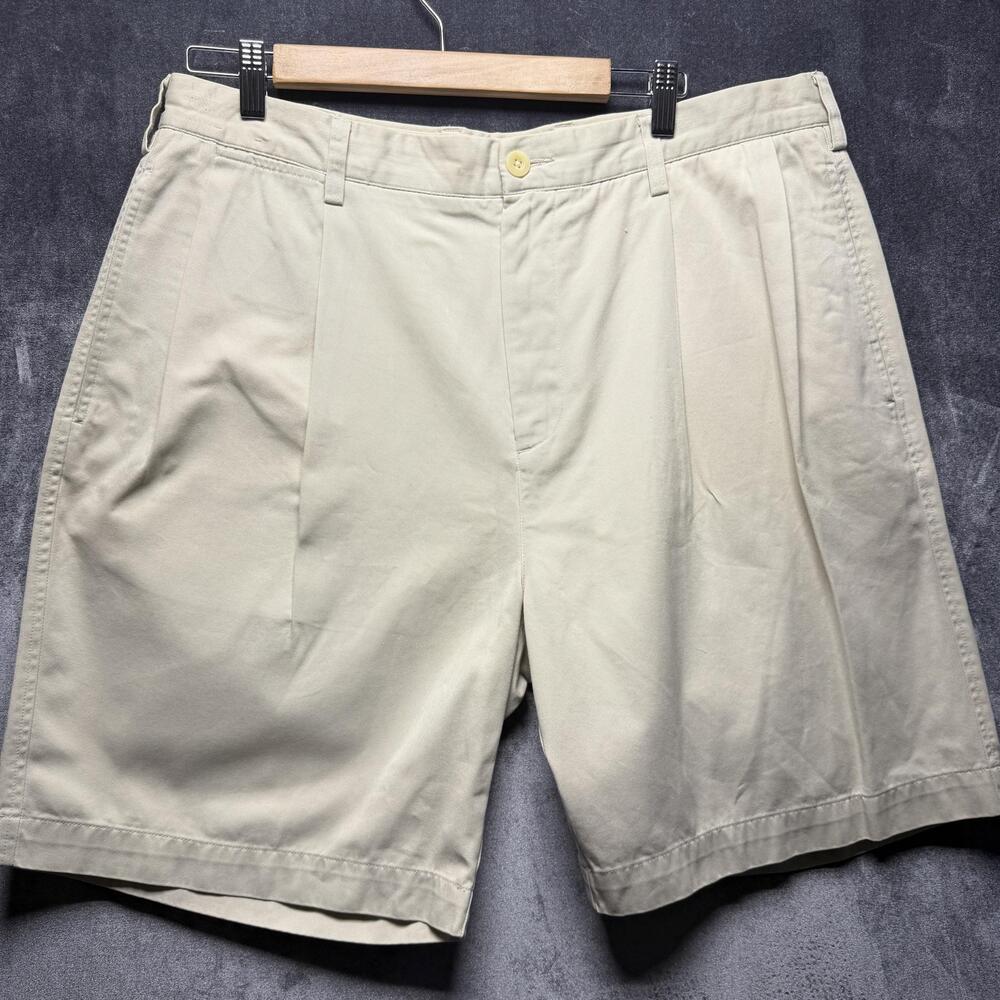Nautica Shorts Mens 38W Beige Classic Fit Chino Cotton Pleated 9" Casual